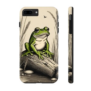 Frog iPhone cute phone case, iPhone 14, 13 Tough Phone Cases, Froggy Toadstool cottagecore retro phone cases, cute vintage frog lover case image 8
