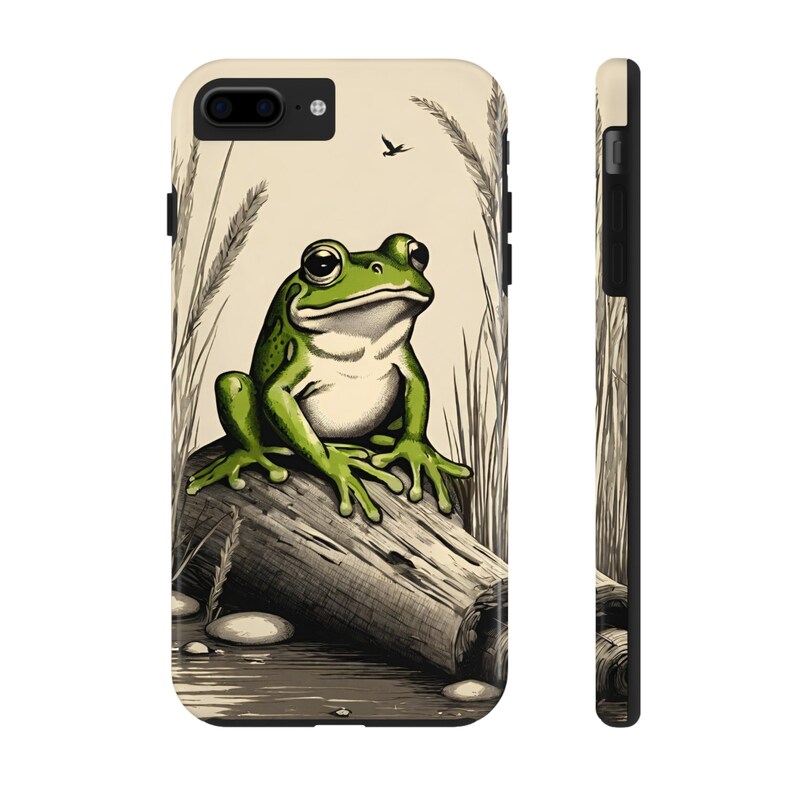 Frog iPhone cute phone case, iPhone 14, 13 Tough Phone Cases, Froggy Toadstool cottagecore retro phone cases, cute vintage frog lover case image 8