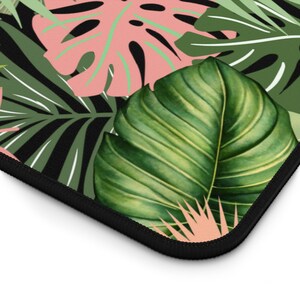 Alfombrilla de escritorio con hojas bohemias, alfombrilla para juegos extragrande estilo cottagecore, alfombrilla para ratón con hojas tropicales botánicas, alfombrilla para portátil personalizada estilo bohemio, bonito regalo para alfombrilla de escritorio. imagen 4