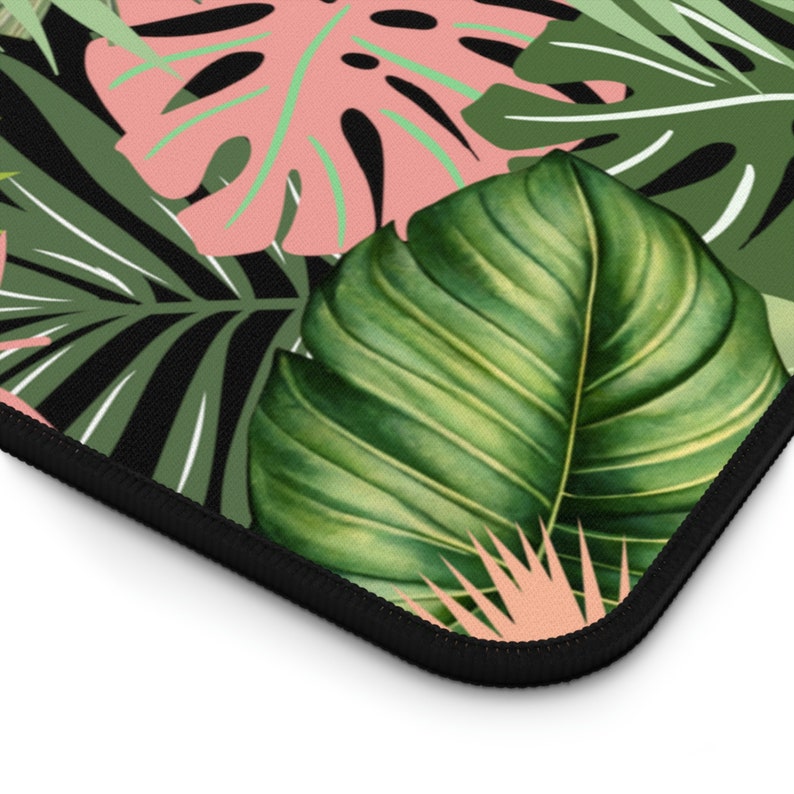 Alfombrilla de escritorio con hojas bohemias, alfombrilla para juegos extragrande estilo cottagecore, alfombrilla para ratón con hojas tropicales botánicas, alfombrilla para portátil personalizada estilo bohemio, bonito regalo para alfombrilla de escritorio. imagen 4