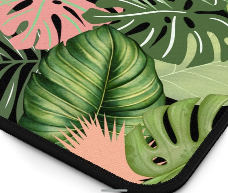 Boho löv skrivbordsmatta, monstera löv skrivbordstillbehör, ljus cottagecore hemmakontorsmatta, XL datorplatta, blommig laptopplatta, stor spelplatta bild 7
