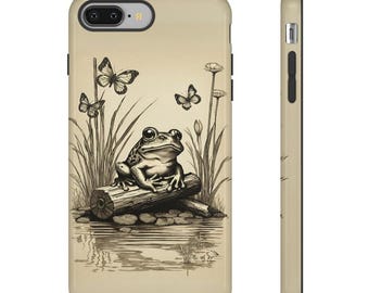 Frog iphone cute phone case, iphone 14, 13, 12 Tough Phone Cases, Froggy Toadstool cottagecore retro phone cases, cute vintage frogcore case