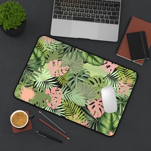 Alfombrilla de escritorio con hojas bohemias, alfombrilla para juegos extragrande estilo cottagecore, alfombrilla para ratón con hojas tropicales botánicas, alfombrilla para portátil personalizada estilo bohemio, bonito regalo para alfombrilla de escritorio. imagen 3