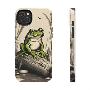 Frog iPhone cute phone case, iPhone 14, 13 Tough Phone Cases, Froggy Toadstool cottagecore retro phone cases, cute vintage frog lover case image 3