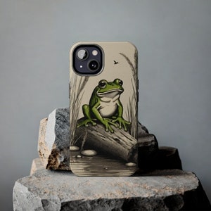 Frog iPhone cute phone case, iPhone 14, 13 Tough Phone Cases, Froggy Toadstool cottagecore retro phone cases, cute vintage frog lover case image 6
