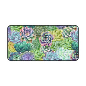succulent cute boho desk mat, large green computer desk pad, xl gaming laptop keyboard pad, cottagecore small mouse pad, desk mat gaming image 7
