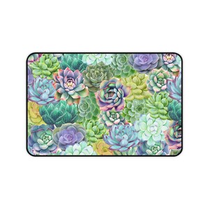succulent cute boho desk mat, large green computer desk pad, xl gaming laptop keyboard pad, cottagecore small mouse pad, desk mat gaming image 3