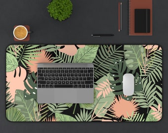 Alfombrilla de escritorio estilo boho con hojas, alfombrilla de juego con hojas de monstera brillantes, accesorio de escritorio estilo cottagecore para amantes de la naturaleza, decoración de escritorio botánica boho para la oficina en casa.