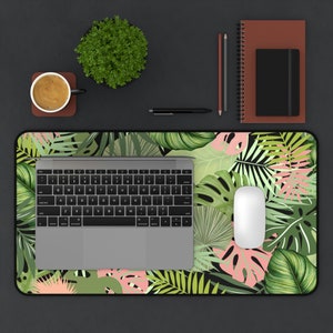 Alfombrilla de escritorio con hojas bohemias, alfombrilla para juegos extragrande estilo cottagecore, alfombrilla para ratón con hojas tropicales botánicas, alfombrilla para portátil personalizada estilo bohemio, bonito regalo para alfombrilla de escritorio. imagen 5