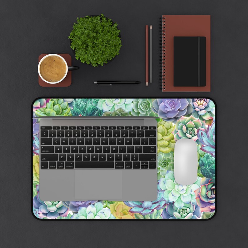 succulent cute boho desk mat, large green computer desk pad, xl gaming laptop keyboard pad, cottagecore small mouse pad, desk mat gaming image 5