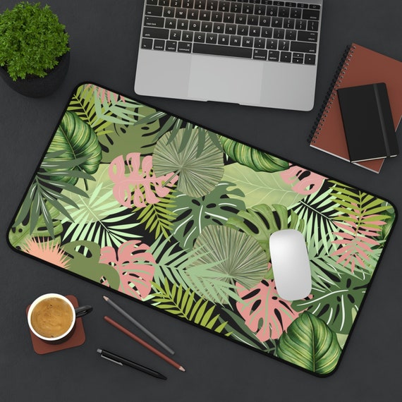 Boho leaf desk mat, cottagecore xl gaming pad, tropical leaves botanical computer mouse pad, boho custom laptop pad, cute desk mat gift