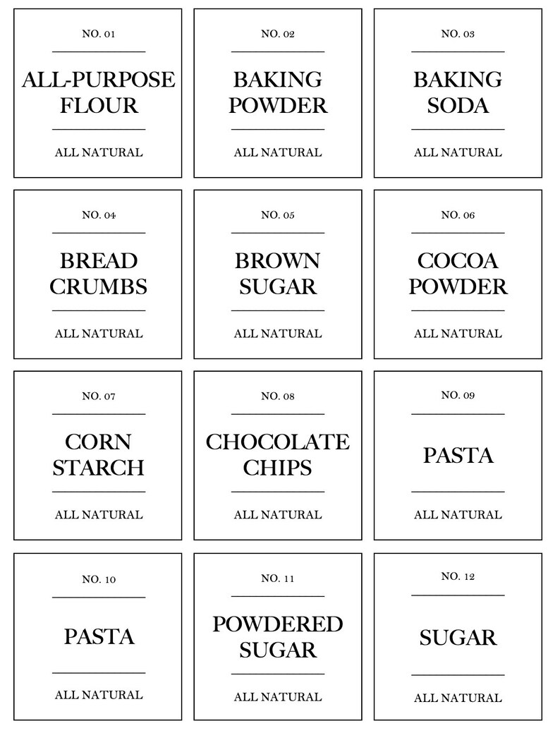 Modern Pantry Labels, Set of 12 Etsy