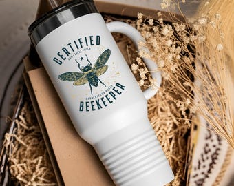 Certified Bee Keeper Tumbler | 40oz Insulated Beekeeper Travel Mug Gift | Farmers Market Honey Farmer | Beekeeping Apiary Large Cup