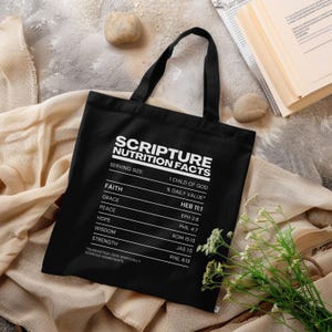 Scripture Nutrition Facts Canvas Tote Bible Bag | Perfect for Christians