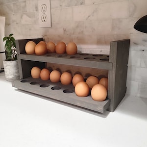 Farmhouse Countertop Wood Egg Holder | Country Chicken Egg Rack | Ranch Style Counter Egg Organizer | Egg Storage and Collection Tray |