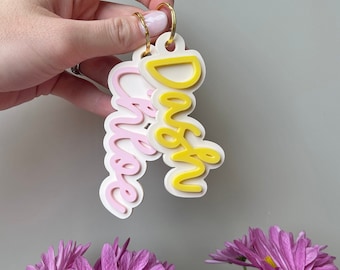 Personalized Acrylic Keychain  for Backpack Acrylic Name Tag Backpack Name Tag Diaper Bag Custom Name Keychains Lunchbox Name Tag Retro Name