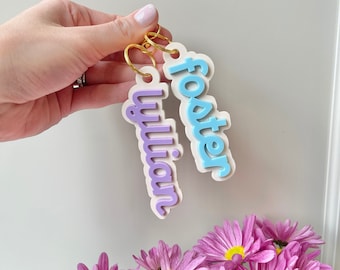 Personalized Acrylic Keychain Backpack Name Tag for Kid Custom Keychain Diaper Bag Tag Lunchbox Name Tag Personalized Name Keychain