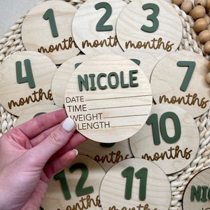 Wooden Baby Monthly Milestone Cards 3D Monthly Milestone Discs For Baby Photos Engraved Wooden Personalized Baby Sign Baby Month Photo Sign