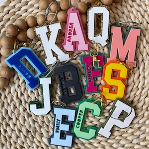 Personalized Varsity Letter Keychain Name Tag Bog Bag Tag Personalized Backpack Name Tag Keychain Stocking Stuffer for Kids