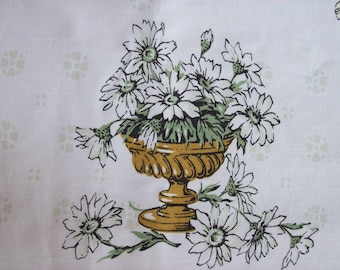 Vintage Tablecloth Fruit Flowers Pitchers Bowls Farmhouse Kitchen Cottage Country