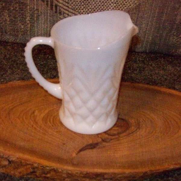 Milk Glass Creamer, Pitcher, Vintage Anchor Hocking  Prescut Pineapple Pattern