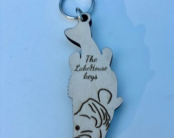 Lakehouse Keys Bass Fish wooden Keychain