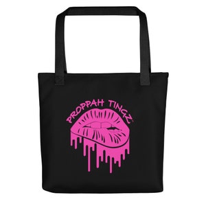 Tote bag: Black. Proppah Tingz Lip Design- Pink