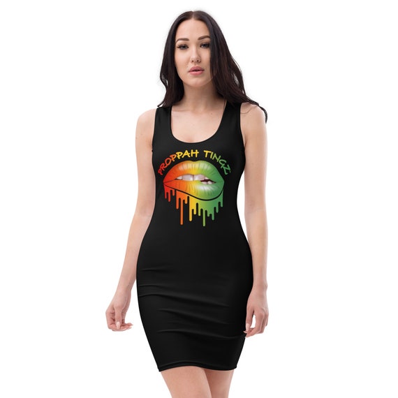 Ladies Microfiber Tank Dress: BLACK. Lip Design. Caribbean Colors.