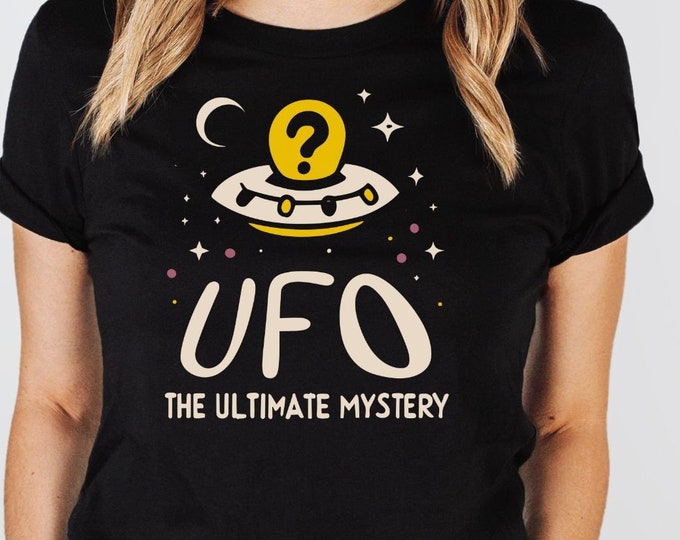 Funny UFO Shirt, Retro Alien Graphic Shirt, UFO Alien Tshirt mystery, Graphic Slogan Tee, Colorful Space Shirt,Science Geek UNISEX spaceship