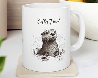 coffee time?,coffee mug,otter,Cute Otter Mug,Sea otters Gifts For Her,River Otters Holding Hands,Funny Otter Mom,otter coffee cup,otter gift