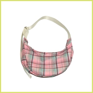 Handmade Textile Waste Sling Bag, Adjustable Crescent Slouch Bag