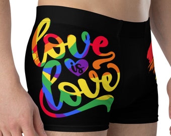 Men's Boxer Briefs, Love is Love Boxer Briefs, LGBTQ+ Underwear, Pride Wear Undies, Rainbow Heart Boxer Briefs, Boxer Briefs for Men
