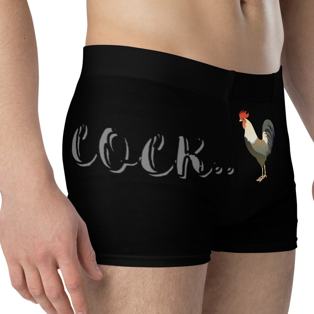 Men's Boxer Briefs, Guys Black Underwear, Rooster on Crotch, Cock..a