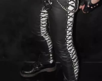 Lace Up Leather Pants Trousers Two Tone Black & White 30x34 La Rocka La Roxx Punk goth rock boho festival raves