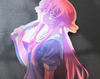 Diary Yuno Vinyl Sticker Decal Pink Hair Girl Metallic, Yandere Manga Waifu Kawai Anime