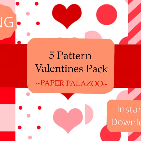 Simple 5 Pattern Digital Paper Valentines Pack