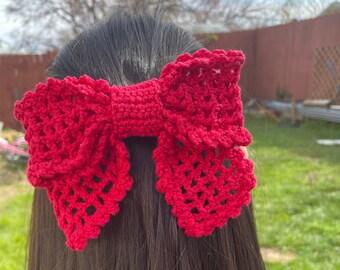 Handmade Crochet Hair Bow: Mercerized Cotton Alligator Clip