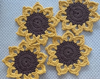 Crochet Sunflower Coasters: Handmade Cotton Fall Decor
