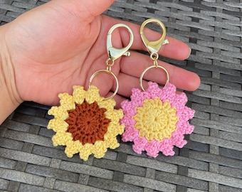 Handmade Crochet Sunflower Keychain: Cotton Amigurumi Charm