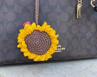 Crochet Sunflower Bag Charm: Handmade Cotton Pouch