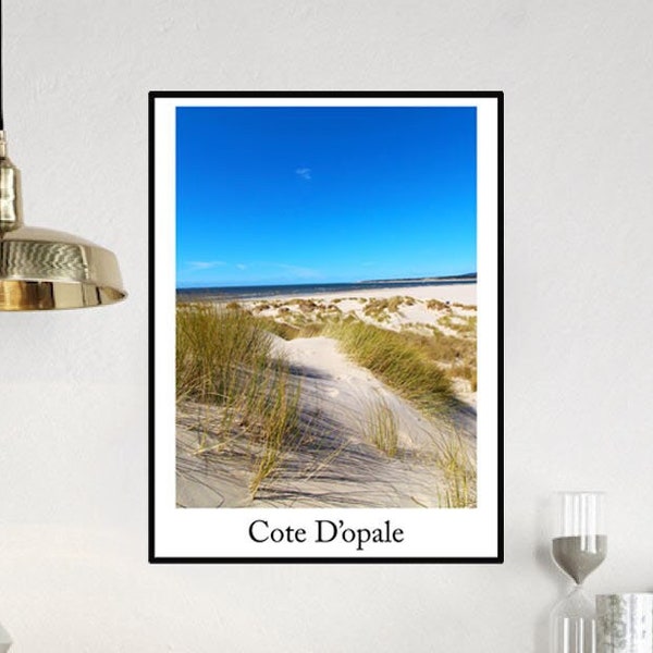 AFFICHE poster la cote d'opale et ses couleurs la plage avec les oyats