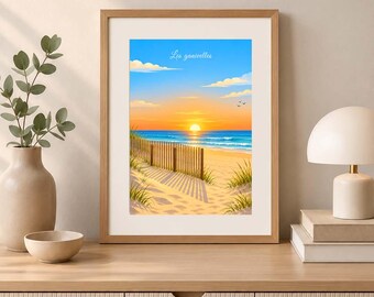 Seaside poster - Wooden fences - Holiday - Colorful