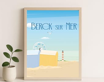 Illustrated poster Berck-Sur-Mer The lighthouse the beach wall decoration