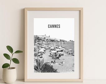 Retro Cannes poster – Black & white – Wall decor – French Riviera