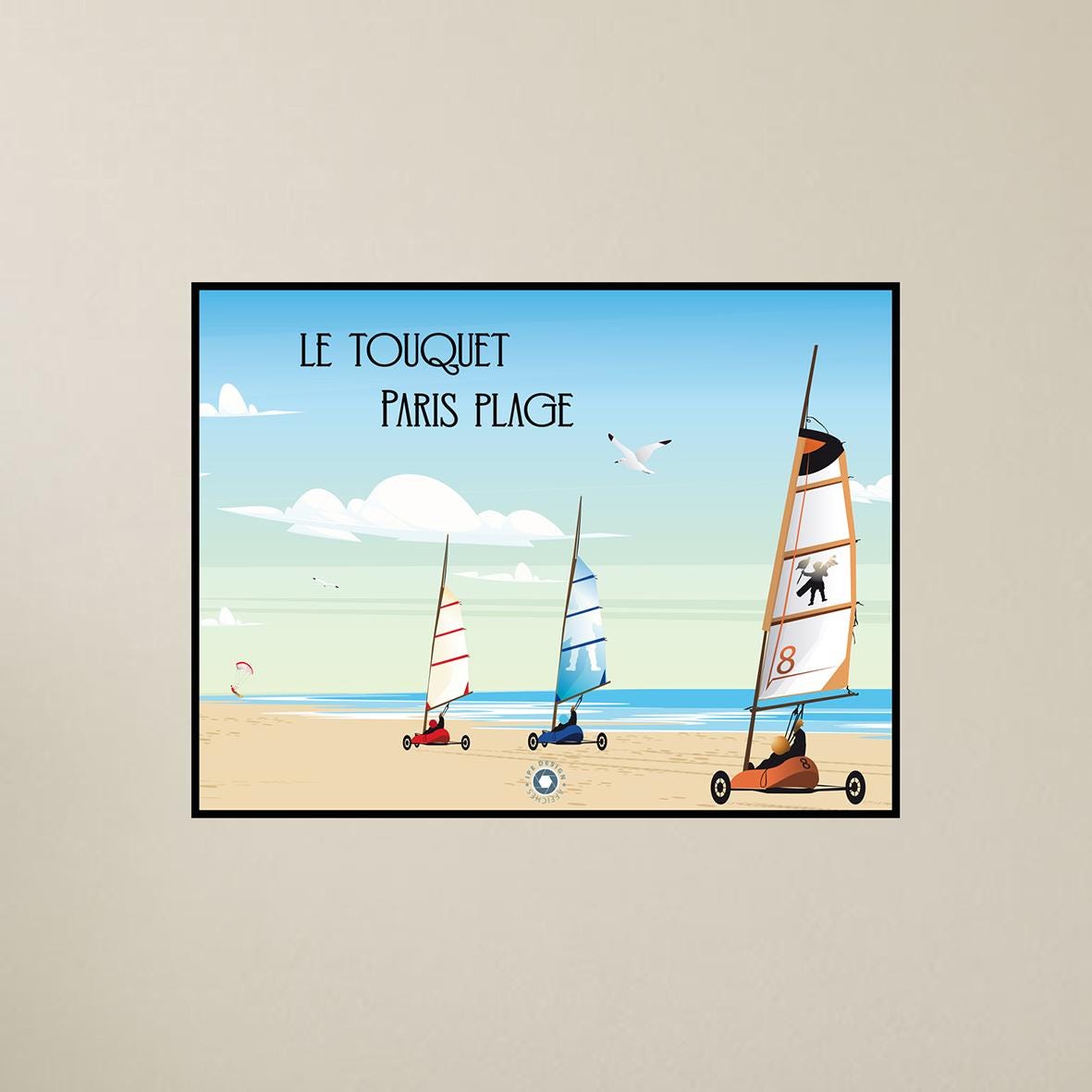 Illustrated POSTER Le Touquet Paris beach sand yachts