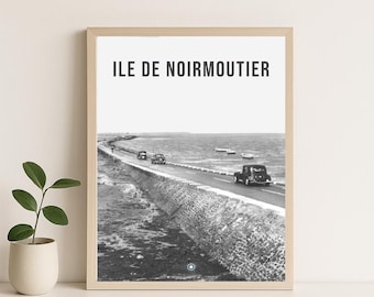 Poster dell'isola di Noirmoutier, Passage du Gois, stile retrò – Bianco e nero – Decorazione da parete