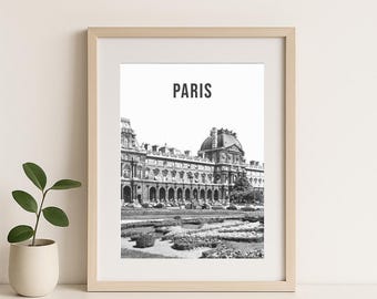 PARIS poster - the Louvre - retro - Black & white - Wall decor