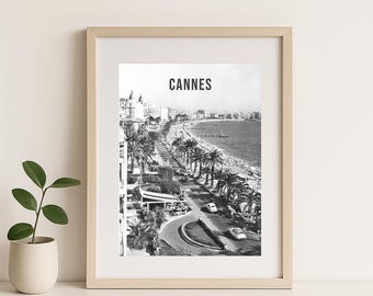 Retro Cannes poster – Black & white – Wall decor – French Riviera