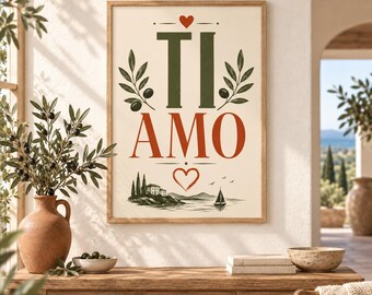Retro Italian Ti Amo poster – Tuscan wall decoration, love and olives
