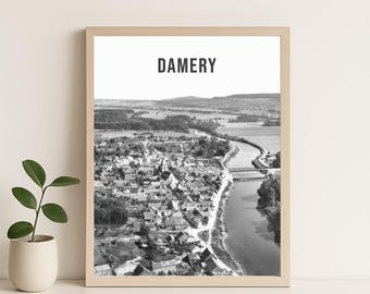 DAMERY retro town poster - black and white - Wall art - Marne